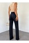 Buttoned Stretch Fabric Trousers -Black - 2