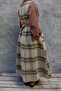 Plaid Winter Raised Beige V-Neck Long Retro Woolen Gilet Dress - 5