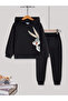 Rabbit Printed Black Children's Bottom Top Suit
