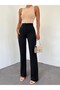 Buttoned Stretch Fabric Trousers -Black