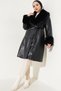 1026 Collar Fur Belted Faux Leather Coat - 2