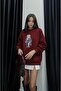 Women's Burgundy Soft Textured Teddy Bear Printed 3 Thread Raised Oversize Sweatshirt - 3