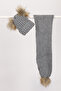 Unisex Double Pompom Children's Scarf Beanie Set - 2