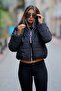 Women's Short Black Puffer Coat with Zipper Mock Neck - 3