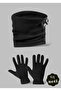 Black Thermal Winter Quality Fleece Gloves-Neck Collar Set - 3