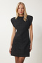 Padded Mini Tweed Woven Dress Black Lwf0023 - 3