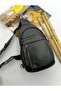 Unisex Genuine Leather Black Shoulder Bag Chest Bag and Backpack Black