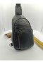 Unisex Genuine Leather Black Shoulder Bag Chest Bag and Backpack Black - 3