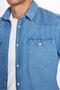 Men's Slim Fit Slim Fit Long Sleeve Double Pocket Flap Piece Stitching Blue Denim Shirt - 4