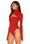 Women's Red Milano Turtleneck Finger Snap Silk Jersey Bodysuit - 3