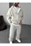 Light Gray Basic Zippered Hooded Sweatshirt Jj-82 - 2