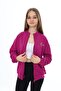 Girl's Mock Neck Zippered Pockets Off-Shoulder Embroidery Printed Knitted Cardigan -3 Thread Without Sharudun