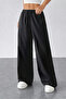Women's Black High Waist Two Thread Wide Leg Palazzo Sweatpants - 7