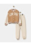 Girl's Printed College Jacket T-Shirt Triple Tracksuit Set - 4
