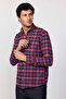 Classic Fit Long Sleeve Buttoned Collar Small Plaids Cotton Claret Red Men's Shirt - 3