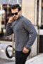 Half Zippered Thessaloniki Fabric Gray Knitwear Sweater - 3