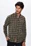 Men's Regular Fit Classic Cut Cotton Plaid Khaki Button Lapel Shirt