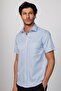 Classic Fit Short Sleeve Buttoned Collar Single Pocket Summer Cotton Blue Men's Shirt