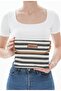 Women's Striped Canvas Model Adjustable Handle Pocket Hand and Shoulder Crossbody Bag Sadem - 2
