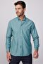 Classic Fit Long Sleeve Oxford Texture Lapel Buttoned Pocket Embroidered Green Men's Shirt - 2