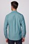 Classic Fit Long Sleeve Oxford Texture Lapel Buttoned Pocket Embroidered Green Men's Shirt - 5