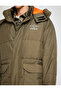 Hooded Inflatable Coat Anorak Pocket Detailed Zippered Slogan Printed Waterproof - 5