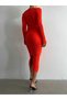 Women's Long Sleeve Heart Collar Skirt Back Slit Knitwear Dress Orange - 4