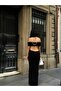 Madonna Collar Long Black Dress with Low Back - 5