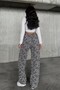 Leopard Pattern, Suede Fabric, High Waist, with Elastic Waist Strap, Lace Detail, Genis Break Pant - 7