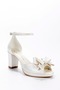 Women's White Thick Heeled 8 cm Bow Evening Dress Shoes - 2