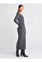 90242 v-neck soft textured ribbed knit dress - smoke - 2