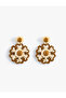 Large Size Flower Patterned Straw Earrings - Bead Detail and Dangle