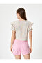 Floral Ruffled T-Shirt Short Sleeve Crew Neck Textured - 4
