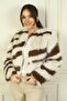 Women's Lined Pocket Single Clasp Zebra Pattern Fur Coat - 2