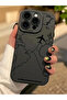 iPhone 14 Pro Max Compatible Case Matte Black Map Patterned Soft Camera Protection Cover - 3