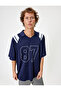 College Printed Oversize Sports T-Shirt - Polo Collar, Short Sleeve