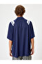 College Printed Oversize Sports T-Shirt - Polo Collar, Short Sleeve - 4