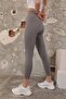 Ribbed Fabric Gathering Knitted Women's Leggings-Gray