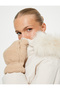 Puffer Jacket with Hooded Plush Detail and Elastic Waist