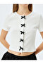Crew neck slim fit short sleeve bowtie detail cardigan. - 5
