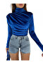 Half-Neck Pleated Front Velvet Blouse