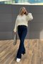 Ganikus navy blue high waist gathered spanish leg non-fading jeans pants - 2