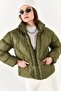 Women's Khaki Stand Collar Short Puffer Jacket - 8