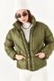 Women's Khaki Stand Collar Short Puffer Jacket - 5