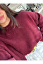 Women's Burgundy Bearded Soft Basic Knitwear Sweater - 2