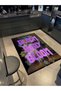 Marbling Collection Floral Patterned Purple Text Detailed Woven Base Modern Decorative Carpet Ebru43 - 3