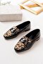 Ava Leopard Black Patent Leather (1 cm Heel) Blunt Toe Ballerinas