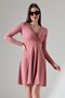 Powder Double Breasted Neckline Crepe Fabric Long Sleeve Flared Dress - 6