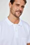 Men's Classic Fit Comfortable Cut 100% Cotton Plain Pique White Polo Collar T-Shirt - 3