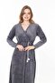Women's Gray double-breasted collar long velvet dress - 3